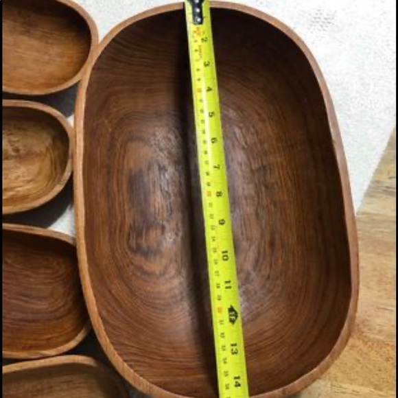 Oblong Teak Wood from Thailand Salad Bowl Set Service for 4 & Serving Utensils - Picture 4 of 10
